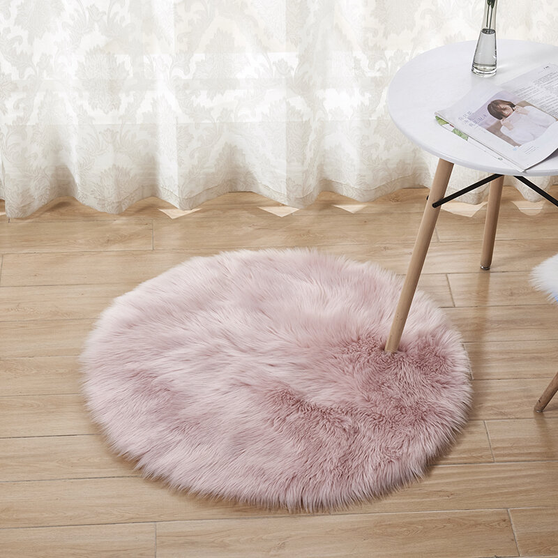 Fluffy Round Rug Carpets Living Room Solid Long Plush Area Carpet Faux Fur Sheepskin Shaggy Rugs For Home Bedroom Decorative