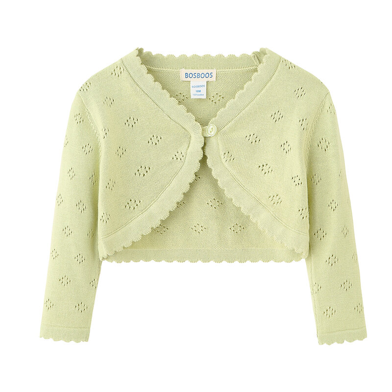 BOSBOOS Little Girls Long Sleeve 100% Cotton Solid Knit Bolero Cardigan Shrug Sweaters for Birthday Party