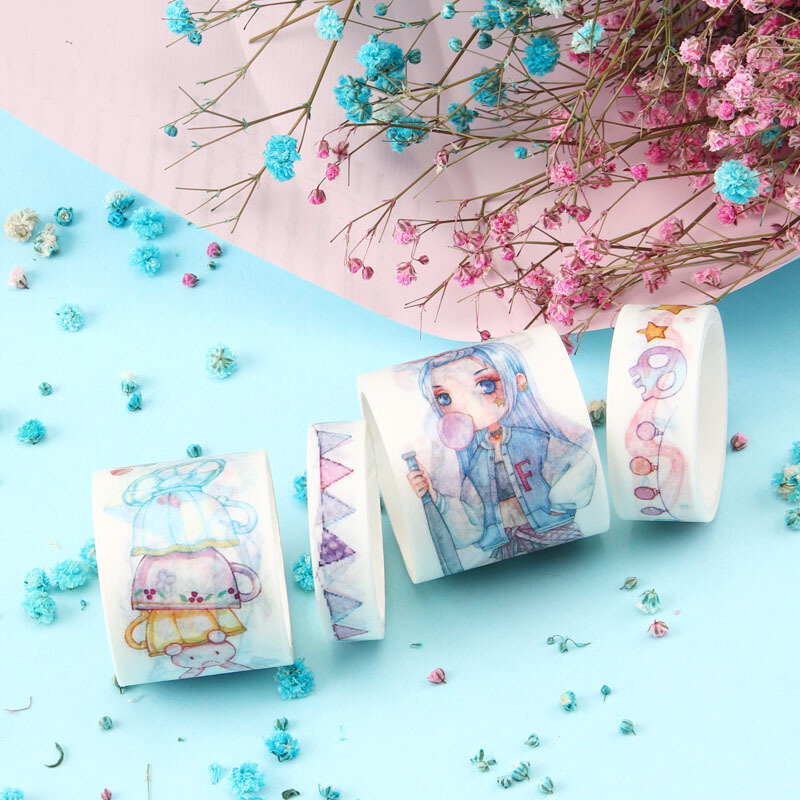 Zephyr-Juego de cintas de papel Washi de la serie de flores de cerezo, pegatinas de decoración de álbum de recortes de la antigua hermosa