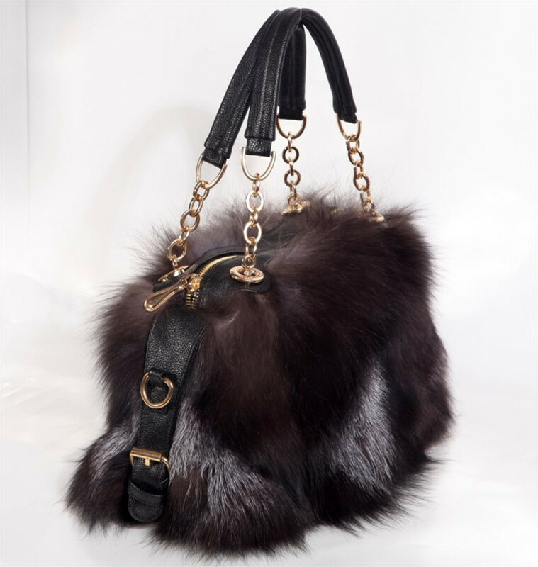Real Fox Fur Bag Totes Handbag Brand Party Bag Women Ladies Hand Bags Luxury Designer Evening Bag Mink Fur Real Leather
