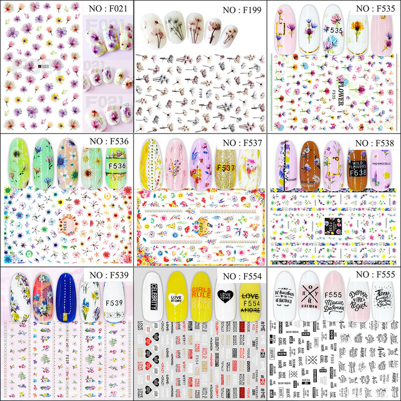 1 folha Flor Nail Stickers Transferência de Água Adesivos para Unhas Arte Decalque Wraps Manicure Sliders para Decorações Nail Art