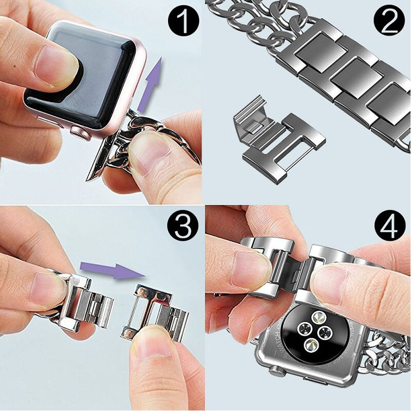 Correia de aço inoxidável, pulseira de relógio para apple watch 4 5 band 44mm 40mm 42mm 38mm, pulseira de ligação, pulseira para iwatch 5/4/3/2/1