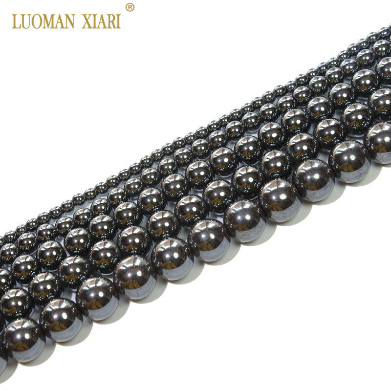 Perline di pietra rotonde naturali all'ingrosso ferro di ematite nera selezionabile 4/6/8/12MM per gioielli che fanno collana braccialetto fai da te 15''
