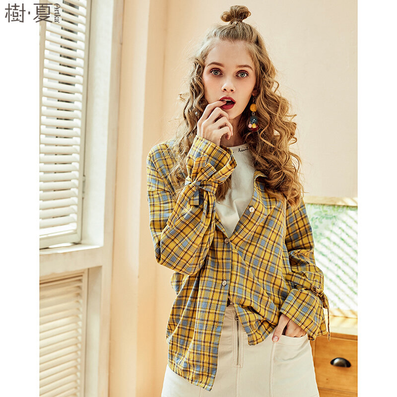 Camisa feminina de algodão puro manga larga artka 2018, blusa xadrez solta estilo bf fina sa10380c