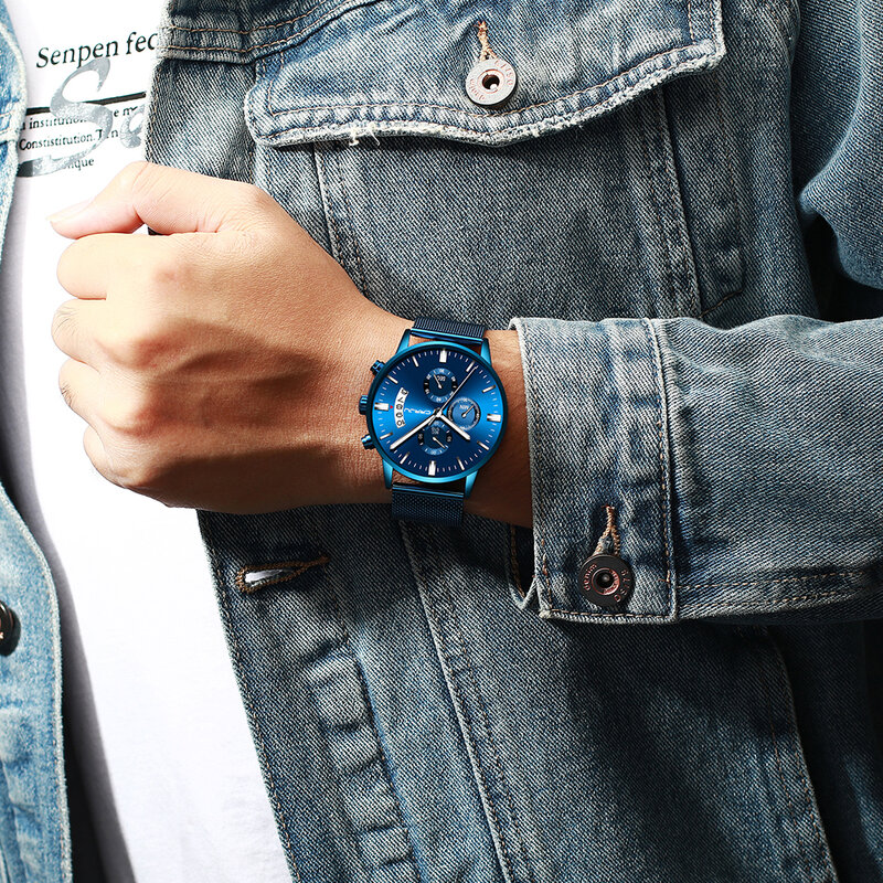 Nowy CRRJU męskie zegarki Top luksusowa marka wodoodporny zegarek sportowy na rękę chronograf kwarcowy wojskowy Mesh Steel relojes hombre 2273
