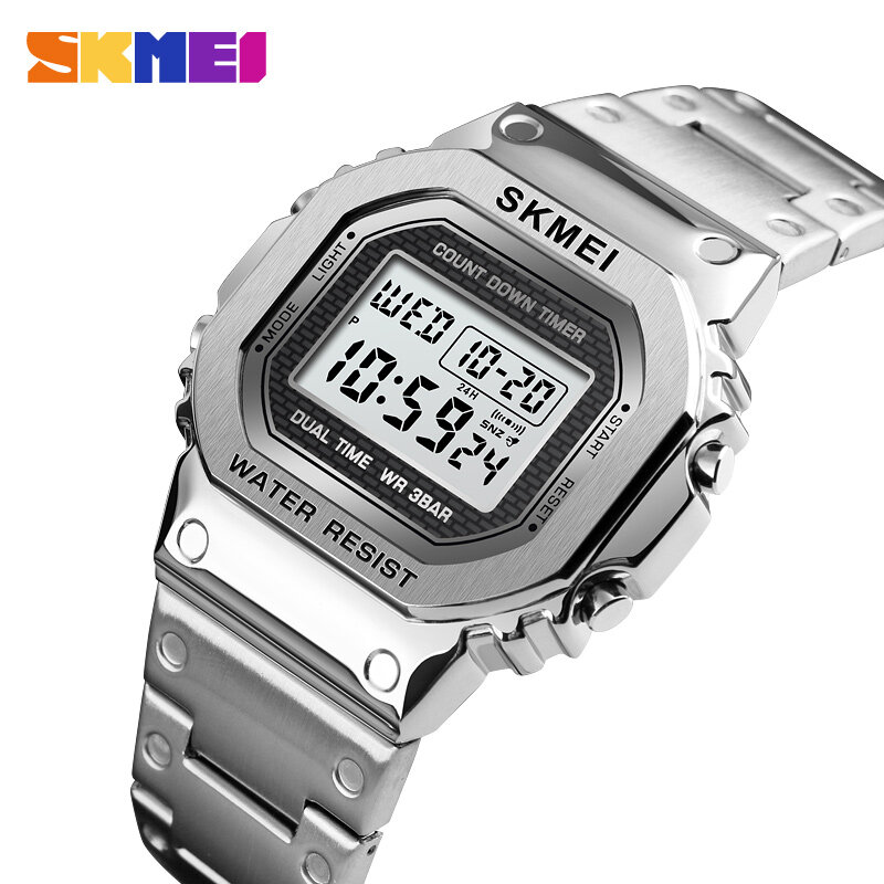 SKMEI Sport Uhr Männer G-Stil LED Digital Uhren Voller Stahl Schock Wasserdicht Chronograph Alarm Uhr Outdoor herren armbanduhr