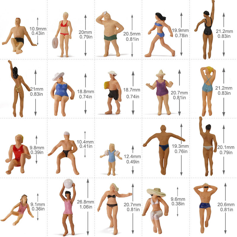 Evemodel-figuras de natación de diferentes Poses, 40 piezas, escala 1:87, personas, paisaje de playa, diseño en miniatura, P8720