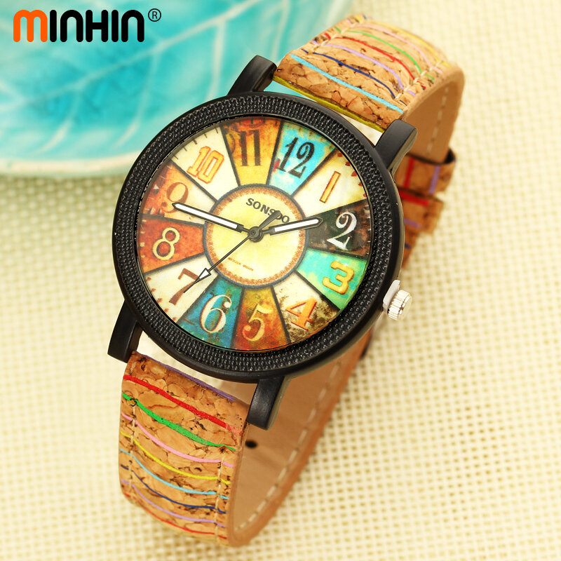 MINHIN osobowość kobiety moda zegarki kwarcowe wzór skórzany pasek regulowana bransoletka na rękę zegarek Reloj Mujer prezent