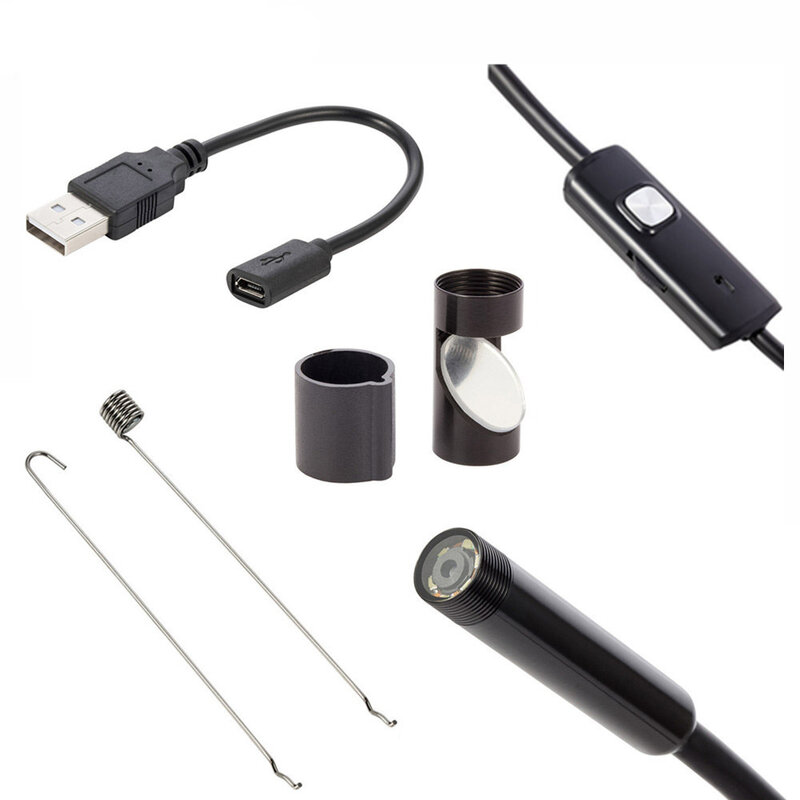 FUERS-endoscopio 2M 1,5 M 1M 5,5mm 7mm para Android Phone USB Mini cámara impermeable 6 LED boroscopio cámara de inspección de coche para PC
