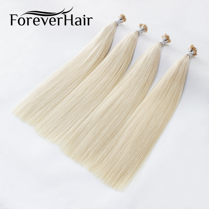 FOREVER HAIR 16" 18" 20" 22” Remy Double Drawn I Tip Human Hair Extensions Platinum Blonde #60 Keratin Bond Hair Extension 80g