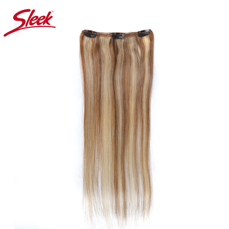 Sleek Clips In Hair 7Pcs  P27/613# P6/613# Human Hair Extensions Brazilian Straight Brown Color 6# Color Remy Hair Extension