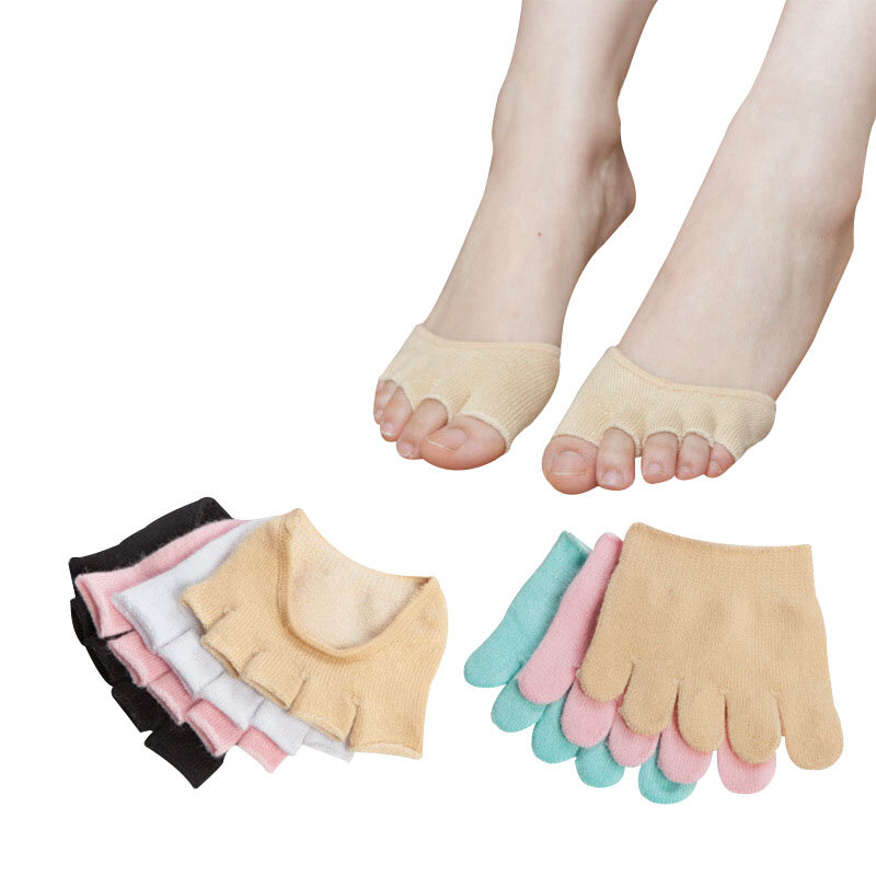 Calcetines invisibles antideslizantes de algodón para mujer, medias de medio dedo con personalidad, Color sólido, 3 pares, Boca de pescado verano