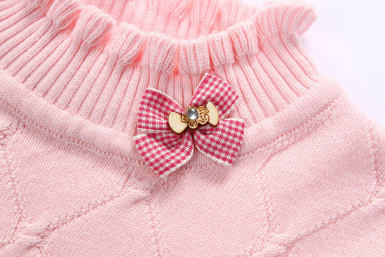 Trẻ em mùa đông mới gái áo len trẻ em dệt kim đáy quần áo với bowknot trẻ em công chúa áo len cao cổ áo khoác ngoài