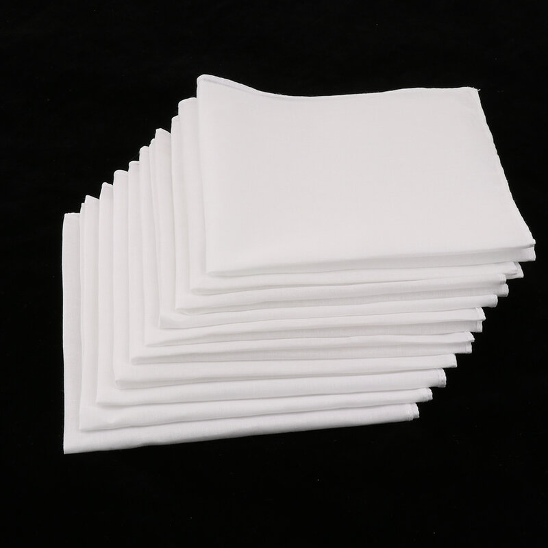 10Pcs Mens Pure Solid White Zakdoeken Katoen Vierkante Super Zachte Wasbare Hanky Diy Accessoires