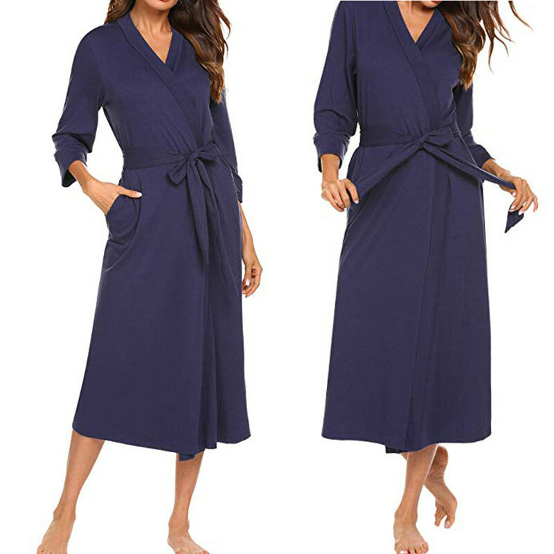 2019 여름 섹시한 여성 로브 코튼 가벼운 긴 RobeSoft 잠옷 v-목 Loungewear 파티 목욕 가운 들러리 가운