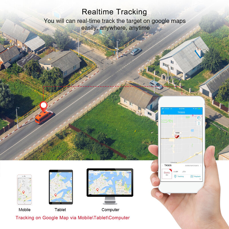 TKSTAR – Tracker GPS de voiture étanche avec moniteur vocal, 90 jours en veille, 2G, traqueur de véhicule, localisateur, aimant, TK905, 5000 mAh, application web gratuite