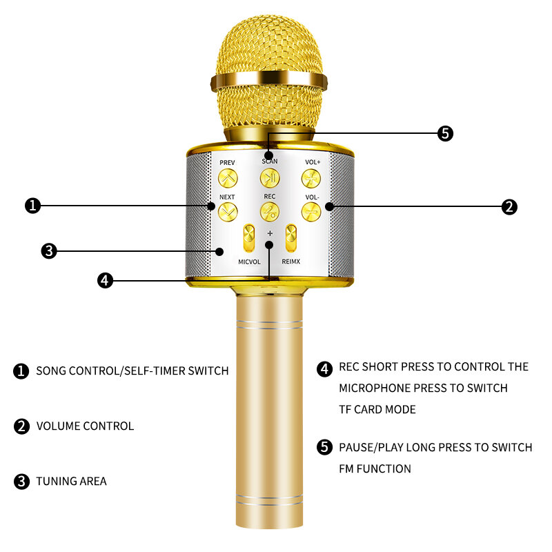 WS 858 bluetooth karaoke microphone wireless professional speaker consender handheld microfone radio mikrofon studio record mic