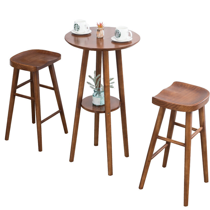 Taburetes de Bar de madera maciza nórdica, taburete alto creativo, silla de Bar de ocio de moda