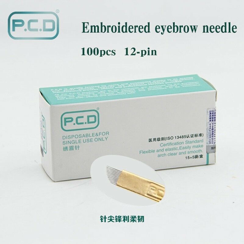 50pcs U pin PCD 12/14/19 Pins Permanent Makeup Eyebrow Tattoo Blade Microblading Needles For 3D Embroidery Manual Tattoo Pen