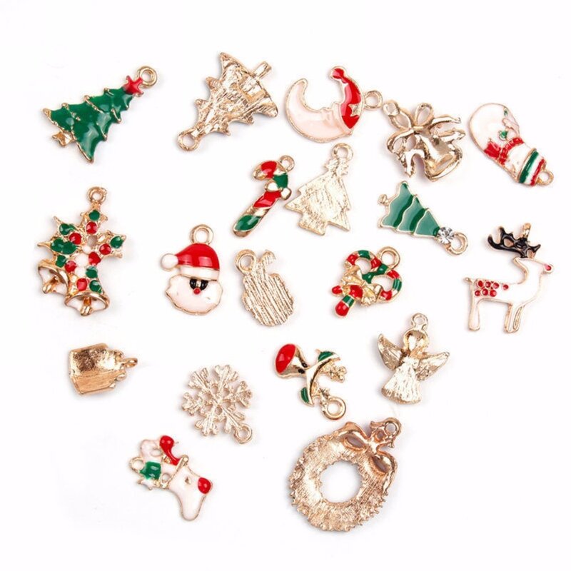 19 Buah Set Jimat Natal Campuran Perhiasan Liontin Pesta Dekorasi Rumah Logam Campuran 2 Gaya