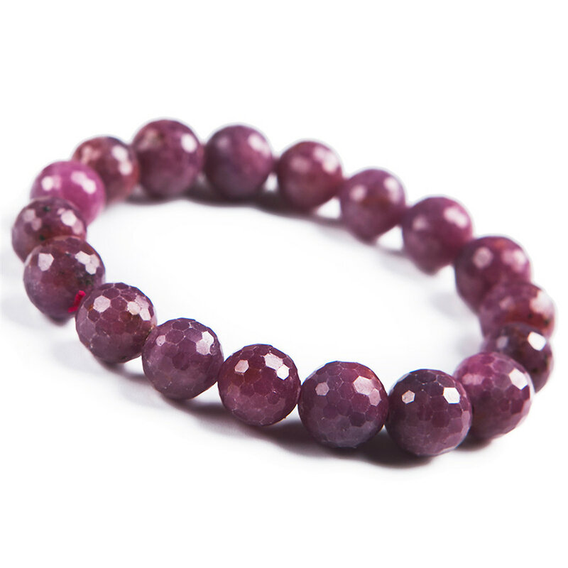 Top Quality Genuine Red Rose Natural Ruby Gemstone Faced Stretch Bead Bracelet 7mm 8mm 9mm 10mm 11mm 12mm 13mm AAAAA