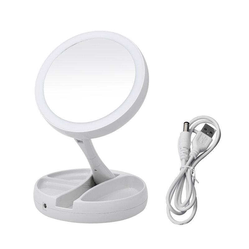 Espejo de maquillaje plegable con iluminación LED Abody, espejo de bolsillo con organizador de caja de almacenamiento, espejo de aumento de 10X con luces
