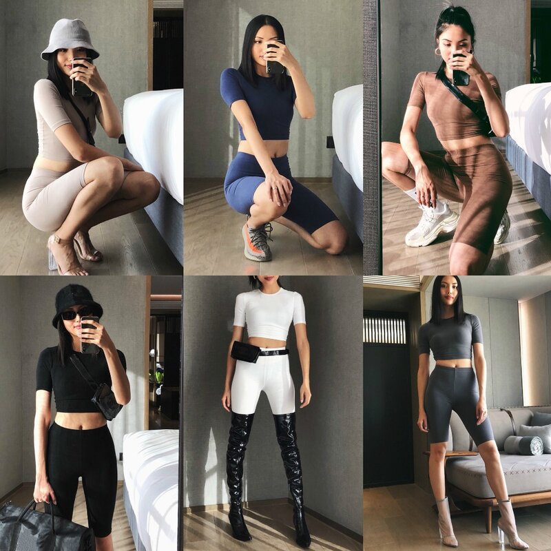 Solid Color Women Two Piece Outfits Short Sleeve Crop Top and Biker Shorts 2 Piece Set Streetwear Tracksuit Female Matching Sets
