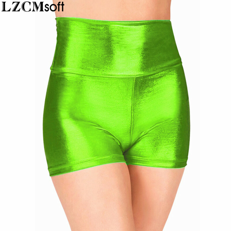 LZCMsoft-pantalones cortos de baile de cintura alta para adulto, ropa interior Sexy, aspecto húmedo, ajustados, para Rave, para actuaciones y escenario