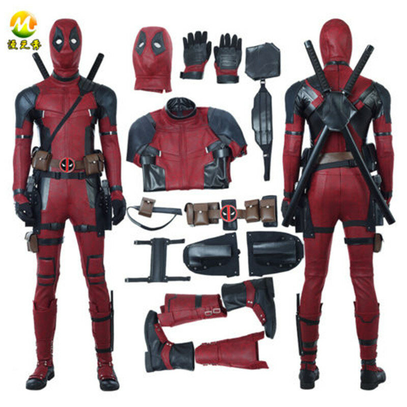 Deadpool 2  Cosplay Costume Wade Wilson Costume accessories Red Deadpool Jumpsuit Halloween Costumes for Men Custom Made