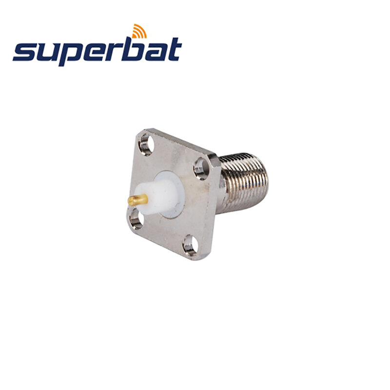 Superbat 2X 75 Ohm F 4 Hole Panel Mount Female with Extended Dielectric&Solder Post Connector for Cable RG58, RG400,RG142,LMR195