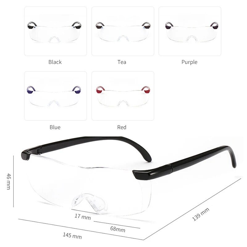 1.6 Vezes de Ampliação de Vidro Óculos Para Presbiopia Óculos de Leitura Grande Visão 250 Graus Lupa Eyewear 3 Cores