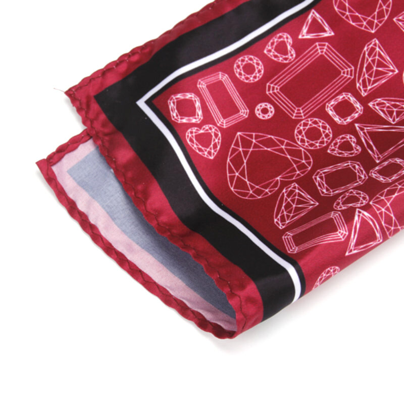 Men's Handkerchief Vintage Geometric Pocket Square Soft Silk Hankies Wedding Party Business Hanky Chest Towel Gift 24*24CM