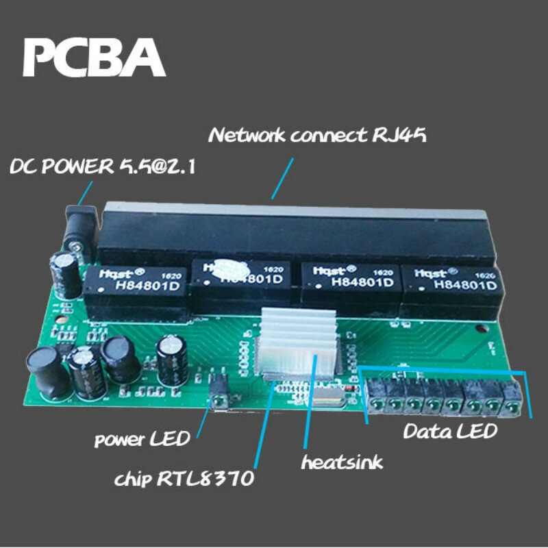 Commutateur Ethernet rapide OEM 10 / 100mbps RJ45, 8 ports Lan Hub, prise US EU, adaptateur 5v, alimentation électrique, commutateur de réseau