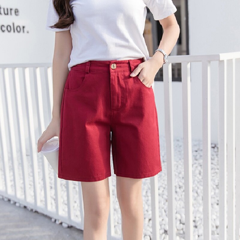 Casual Streetwear ผู้หญิงกางเกงขาสั้น2021ฤดูร้อน Elastic เอวกางเกงขาสั้นบางขากว้างกระเป๋าซิปกางเกงขาสั้นหญิงกางเกงขาสั้น