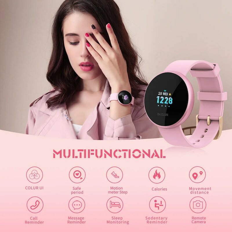 Bozlun mulheres relógio inteligente para iphone android telefone com monitoramento do sono de fitness remoto câmera gps à prova dwaterproof água tela da vigília automática