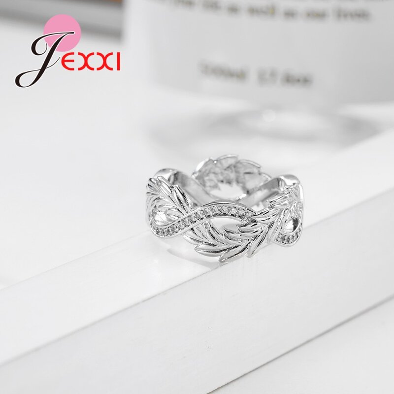New Fashion Feather Rotation Real 925 Sterling Silver  Rings Fast Shipping Austrian Crystals Dropshipping Romantic Gift