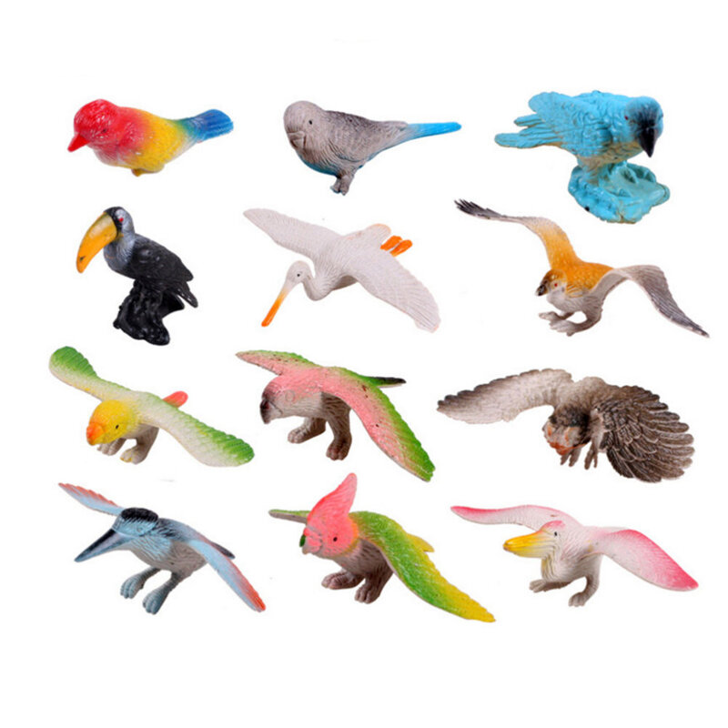 Figura de pájaro Artificial simulado para niños, juguete de 12 piezas, loro, águila, animales, Hawks, herramienta educativa de aprendizaje