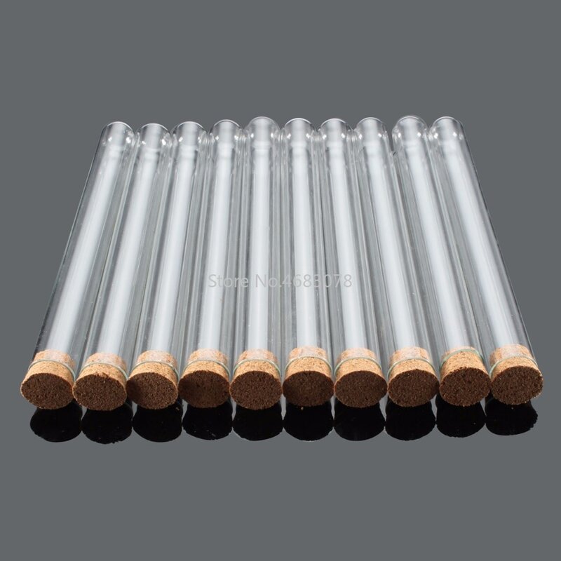 10pcs 16x150mm Plastic Test Tubes With Cork Stopper Clear Like Glass, Laboratory School Educational Supplies