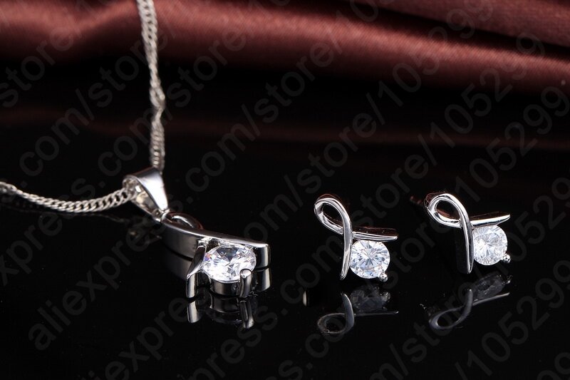 Baru Fashion Set untuk Wanita Cross CZ 925 Sterling Silver Liontin Kalung & Anting-Anting Anting-Anting dengan Kualitas Tinggi