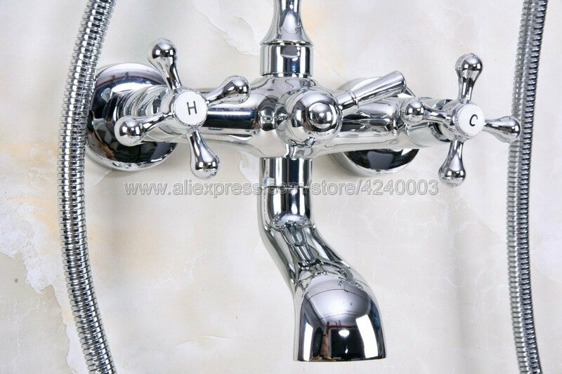 Grifo cromado pulido montado en la pared para bañera, rociador de ducha de mano, mezclador de pie de clavo, Kna226