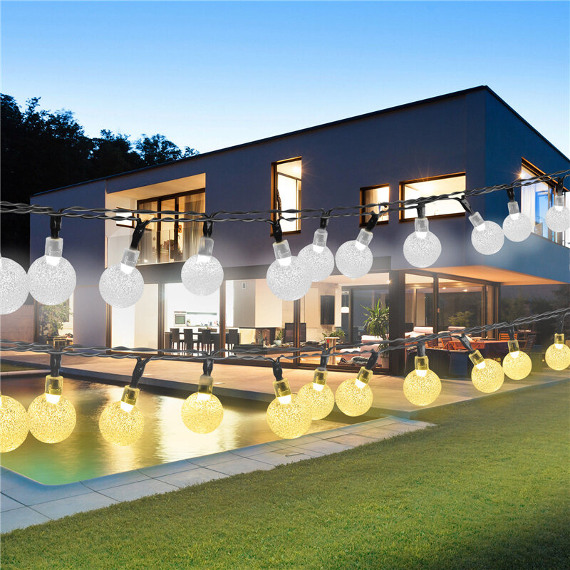 Guirxiété solaire à 20/30/50 LED en forme de boule de cristal, luminaire décoratif d'extérieur, idéal pour un jardin ou comme décoration de Noël