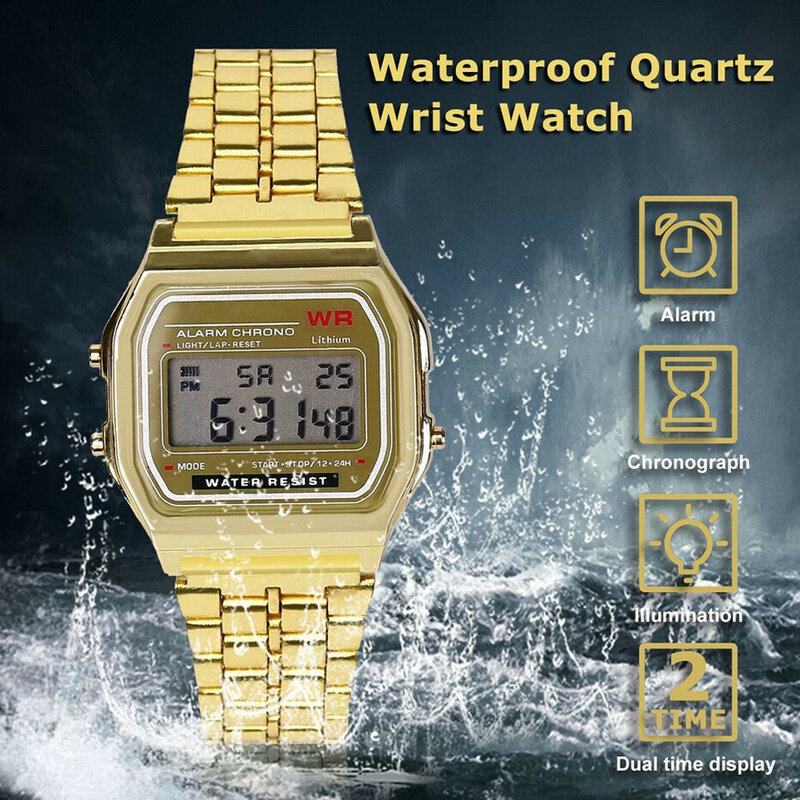 Mulheres Relógio de Pulso Dos Homens LEVOU À Prova D' Água Quartz Vestido Relógios Desportivos Homem Relógio de Ouro 2019 Digital Esporte Relogio Masculino