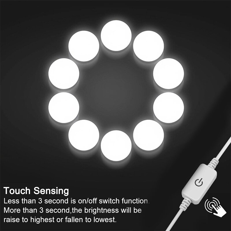 10 bóng đèn Trang Điểm Gương Ánh Sáng Độ Sáng Có Thể Điều Chỉnh Mỹ Phẩm Gương Đèn Hollywood Phong Cách USB Sạc Vanity Gương Trang Điểm Ánh Sáng