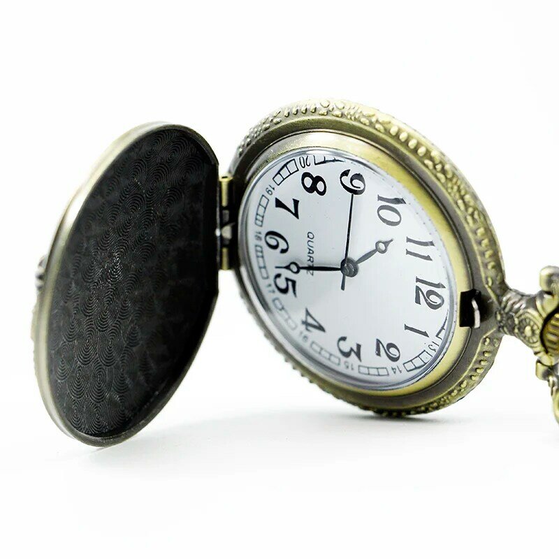 Vintage Bronze Chinese Dragon Quartz Pocket Watch with Chain Retro Men Women Pendant Necklace Clock Gift