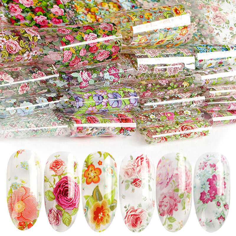 HNUIX 10 colours Nail Leaf Stickers Varnish Mix Rose Flower Transfer Foil Nails Decal Cursors For Nail Art Decoration Manicure D