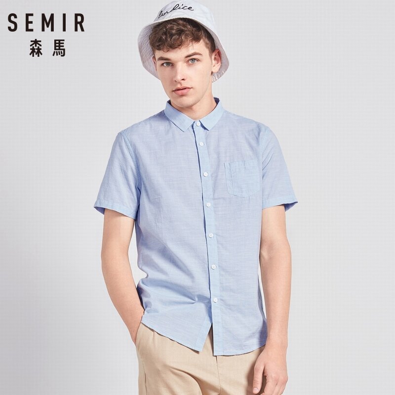 SEMIR nowy 2019 męska koszula z czystej bawełny Slim Fit moda z krótkim rękawem Casual koszule biznesowe mężczyźni ubierają koszule wysokiej jakości camisa