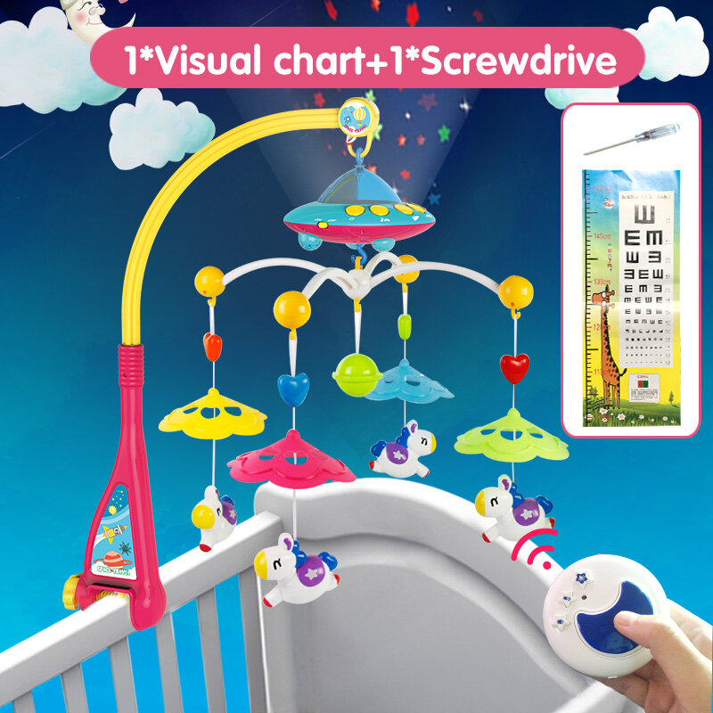 Huanger Musical Crib Mobile Bed Bell Baby Rattle Rotating Bracket Projecting Toys for 0-12 Months Newborn Kids Christening gift