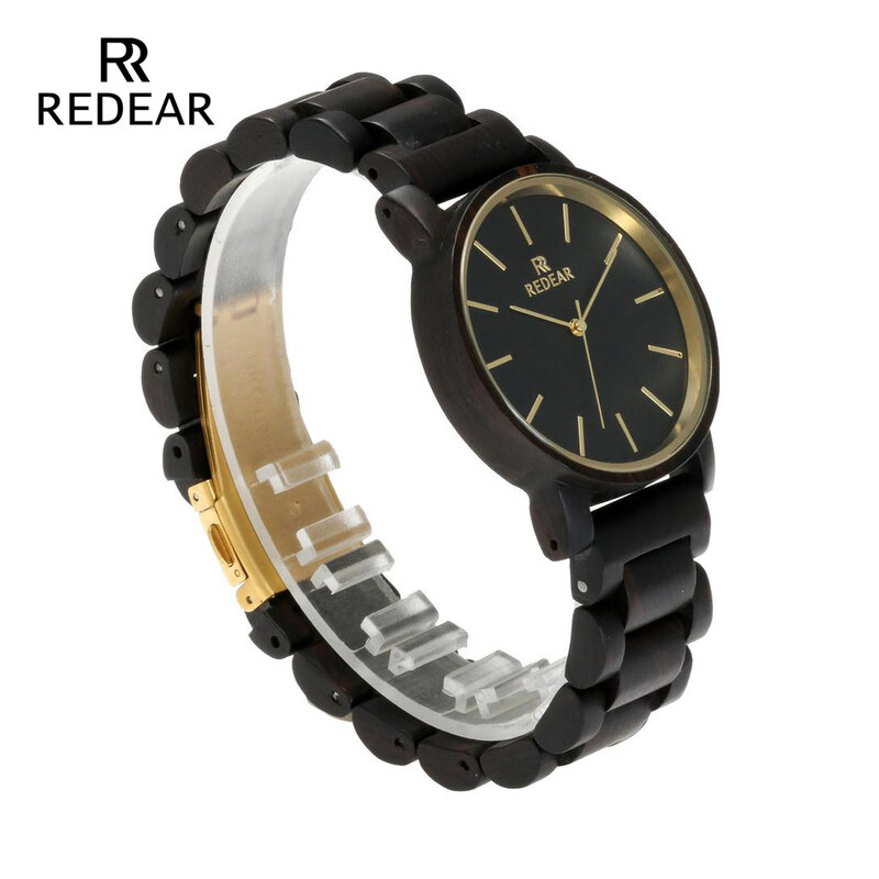 Часы наручные REDEAR с бамбуковым корпусом, брендовые модные черные кварцевые часы с японским механизмом, из черного дерева
