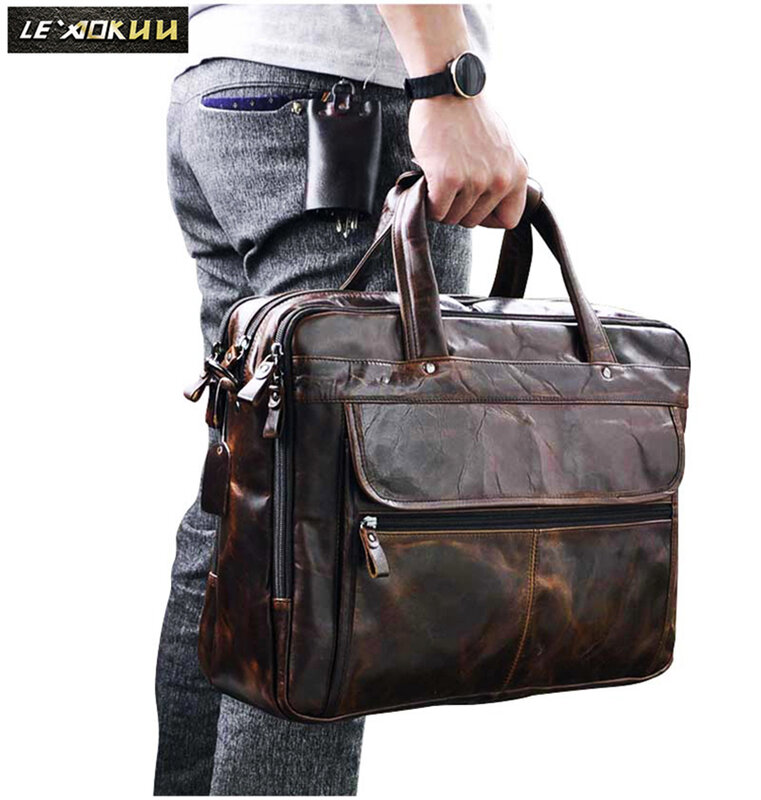 Uomo Oil Waxy Leather Design antico Business Briefcase Laptop Document Case Coffee Attache Messenger Bag Tote Portfolio 7146