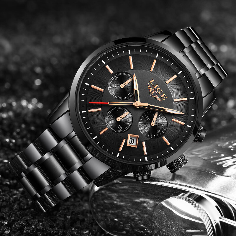 Reloj deportivo LIGE relojes de cuarzo analógicos relojes de lujo de marca para hombre de acero inoxidable reloj de pulsera impermeable